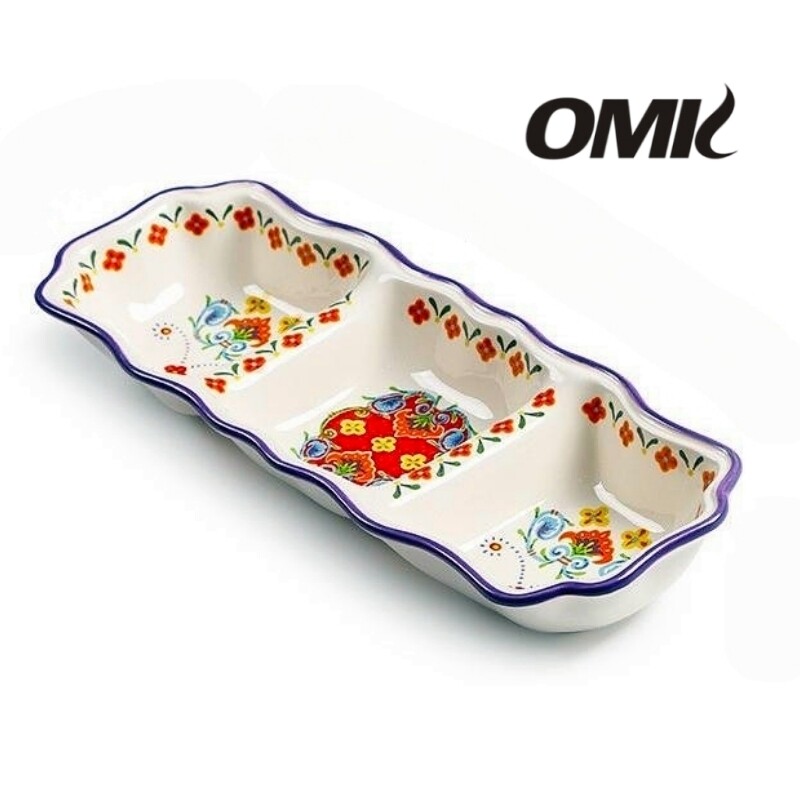 OMK Red Turkey series Ceramic Three grids Divided Serving Dishes Salad fruit plate ราคา 505 บาท*ส่งฟรี