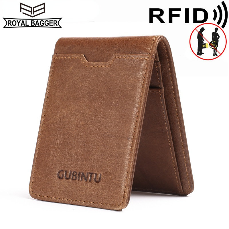 Ví kẹp vàng royal bagger cho nam, ví đựng thẻ bằng da bò thật mới, chống từ tính, đa chức năng, dùng cho thẻ rfid