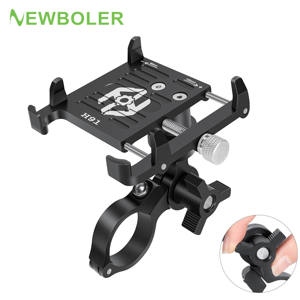 Newboler Giá để điện thoại xe đạp xoay ngang 360 ° xe máy xe đạp điện Giá để điện thoại Hợp kim nhôm xoay dọc 220 ° khung đi xe đạp chống sốc