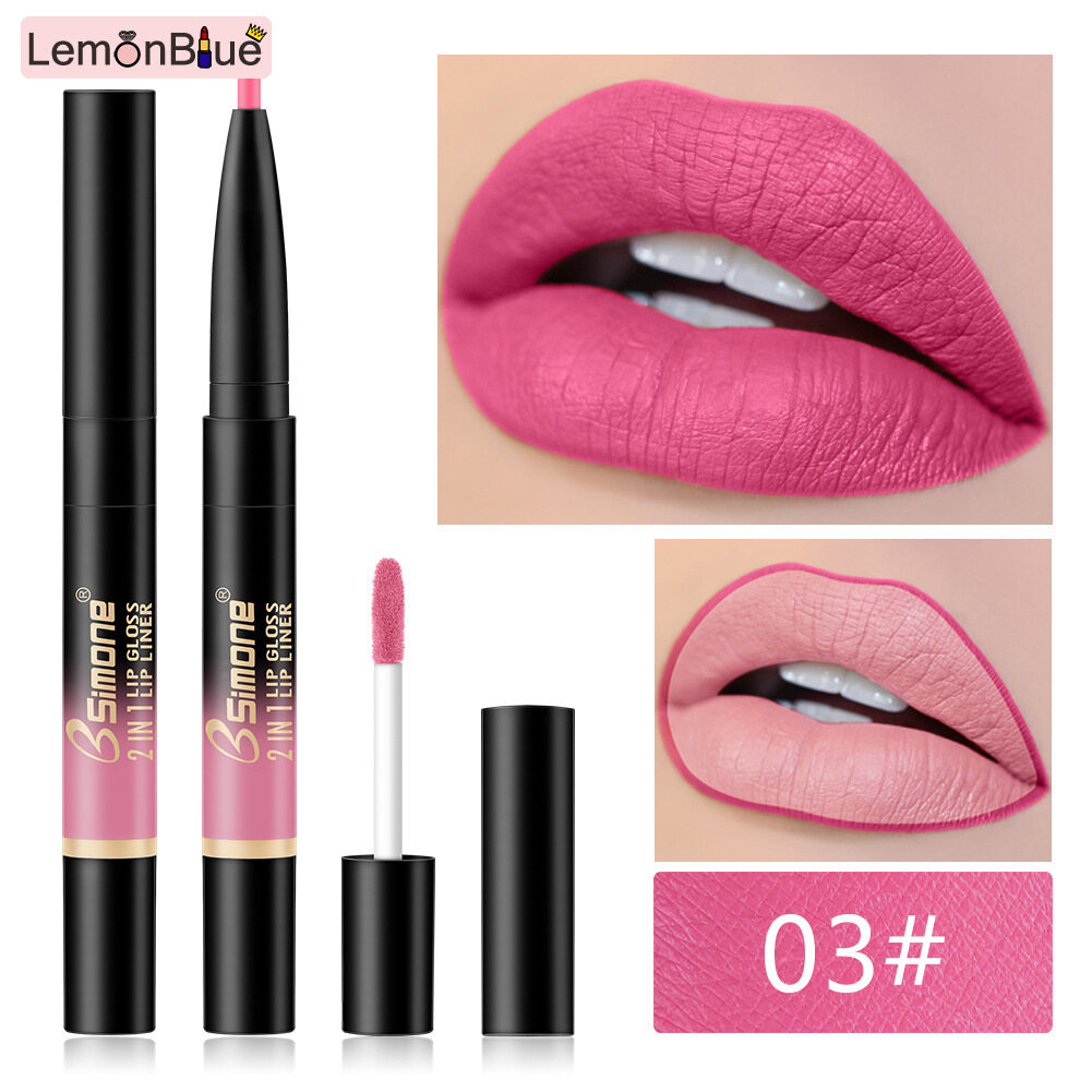 Gambar LemonBlue 2 in1 Matte Lipstick Pen Waterproof Moisturizing Lip Liner Contour Makeup Lip Liner And Lipstick Set Matte Lip Liner And Lipstick Set Lipstick Pens Bulk Lipstick Pencils For Women Lipstick Pens Party Favors