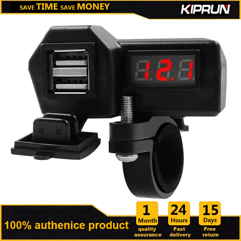 KIPRUN Motorcyle Phone Charger, 12V Waterproof Dustproof 3.1A Motorcycle Handlebar Charger with Voltmeter LED Display Sockets ราคา 178 บาท*ส่งฟรี
