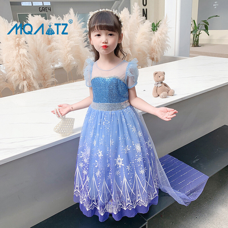 MQATZ Elsa Anna Princess Dress Girls Short Sleeve Dress Mesh Cloak