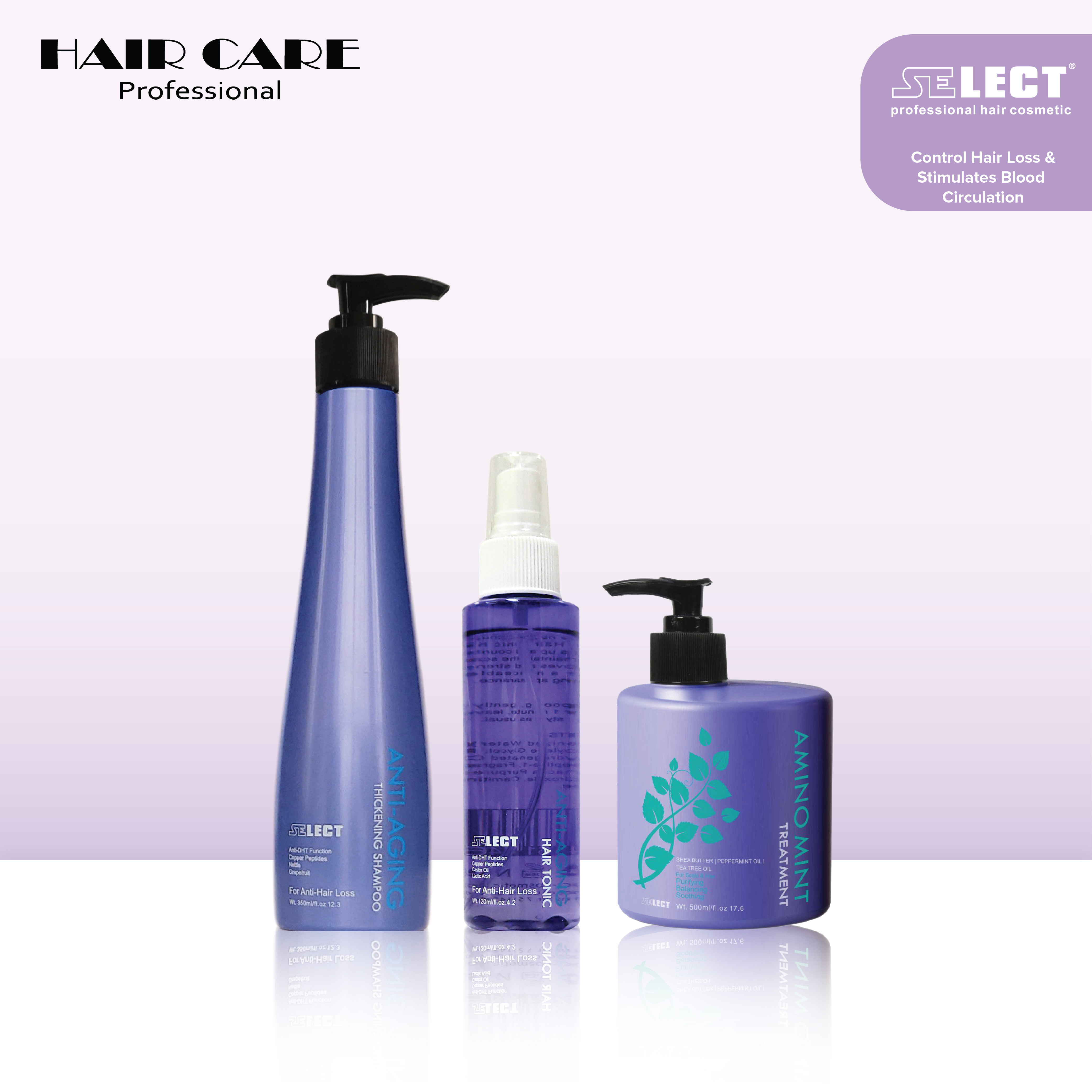 Gambar Select Anti Aging Shampoo 350ml + Amino Mint Treatment ( Scalp  amp Hair Mask ) + Anti Aging Hair Growth Tonic 120ml   For Prevent Hair Loss  amp Hair Growth gift set