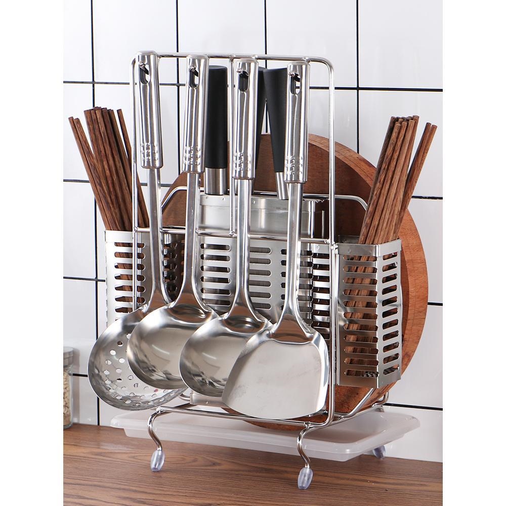 Gambar Stainless Steel Knife Rack Kitchen Supplies Shelf Home Daquan Multifunctional Chopsticks Cage Chopping Board Vegetable Knife Storage Rack