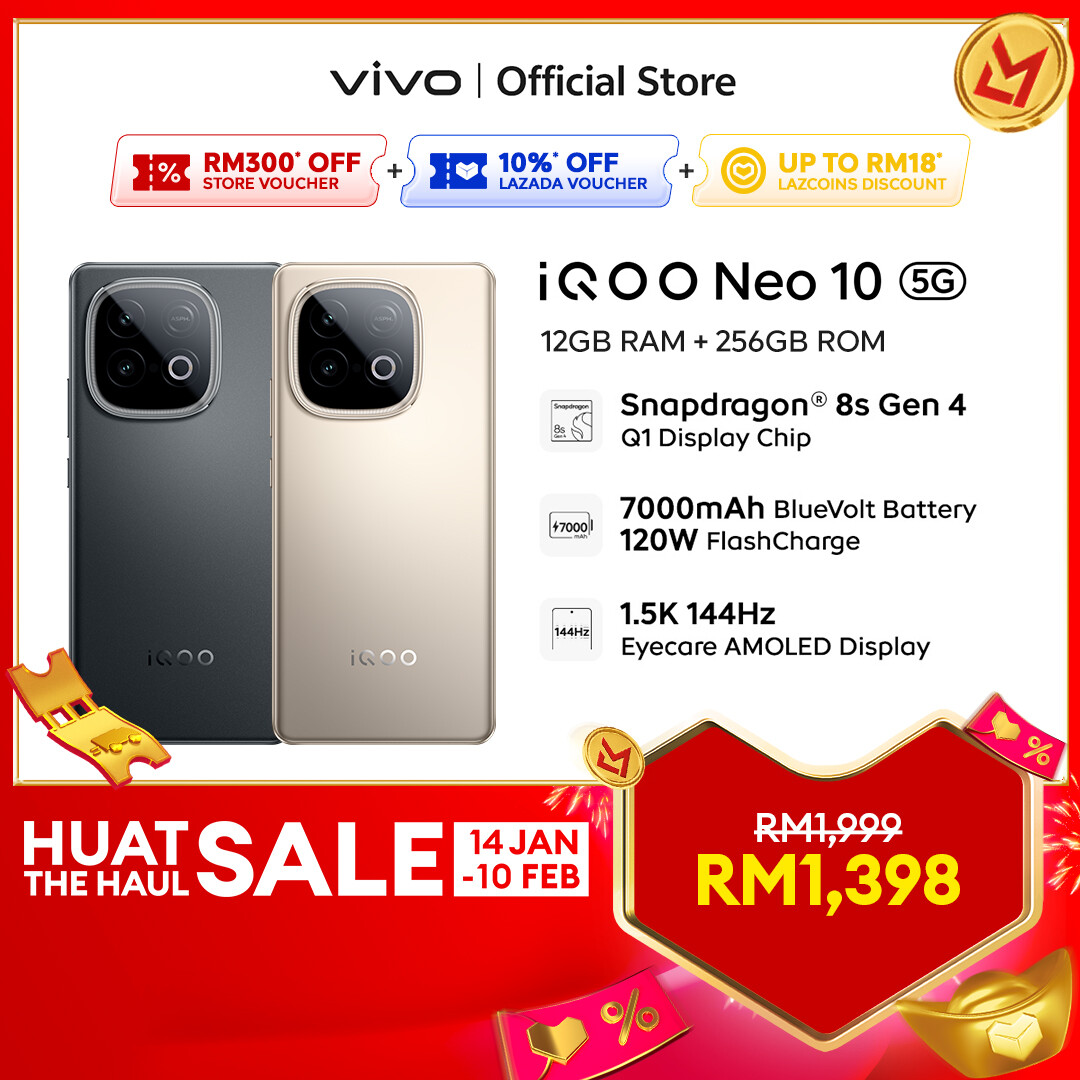 【Lowest Price Today】iQOO Neo 10 5G | 24GB*(12+12) RAM + 256 ROM | SDM 8s Gen 4 | 7000mAh 120W | 1.5k 144Hz | 7K VC Cooling | NFC - Jenama iQOO Harga 1,946 Ringgit*Penghantaran Percuma
