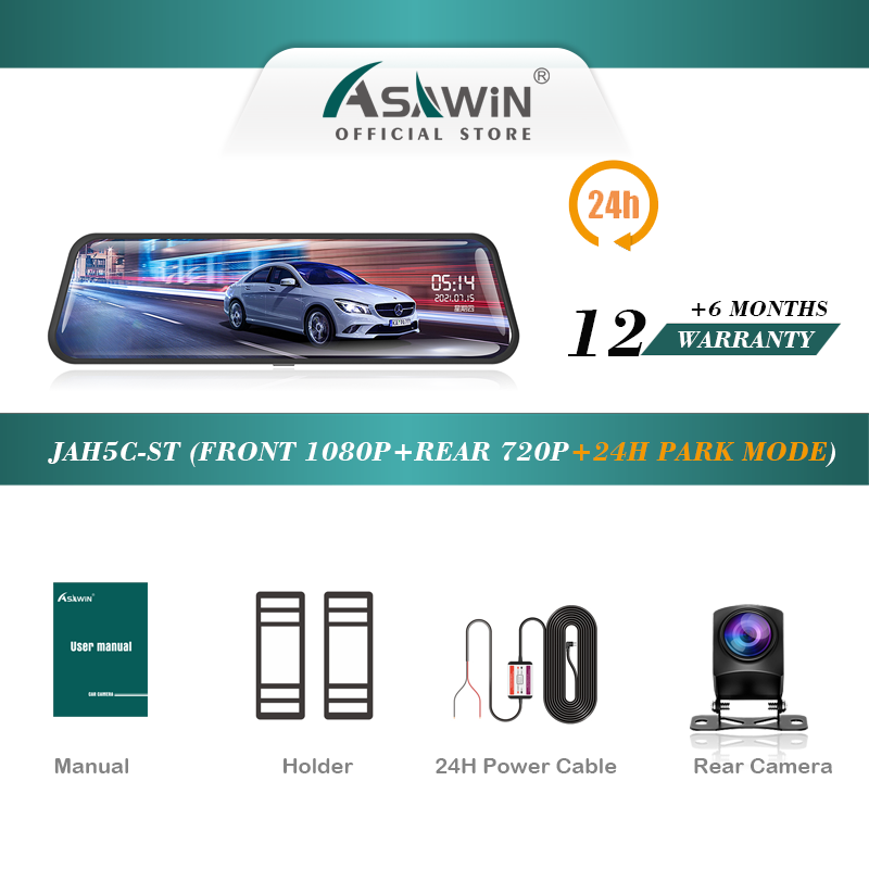 3 Camera Wifi Gương chiếu hậu 10 inch Dash Cam 3 cách Camera ô tô Asawin H5 Màn hình cảm ứng Bên tro