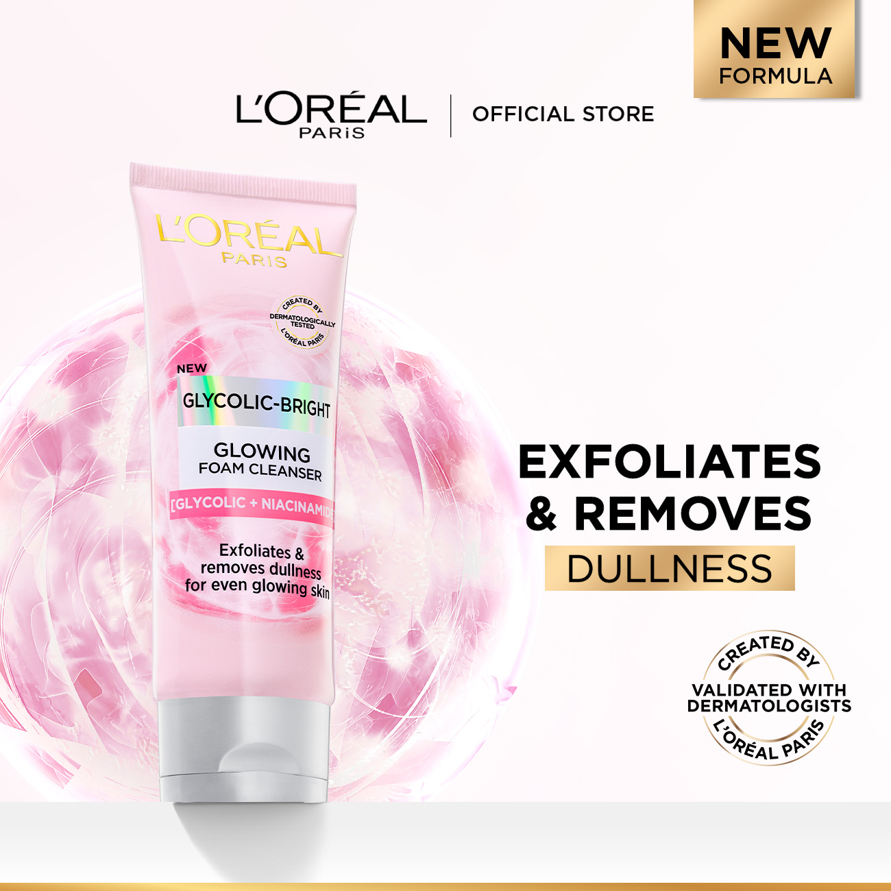 L’Oréal Paris Glycolic Bright Glowing Daily Face Cleanser Foam, Remove Dulless & Exfoliates for Growing Skin 100ml