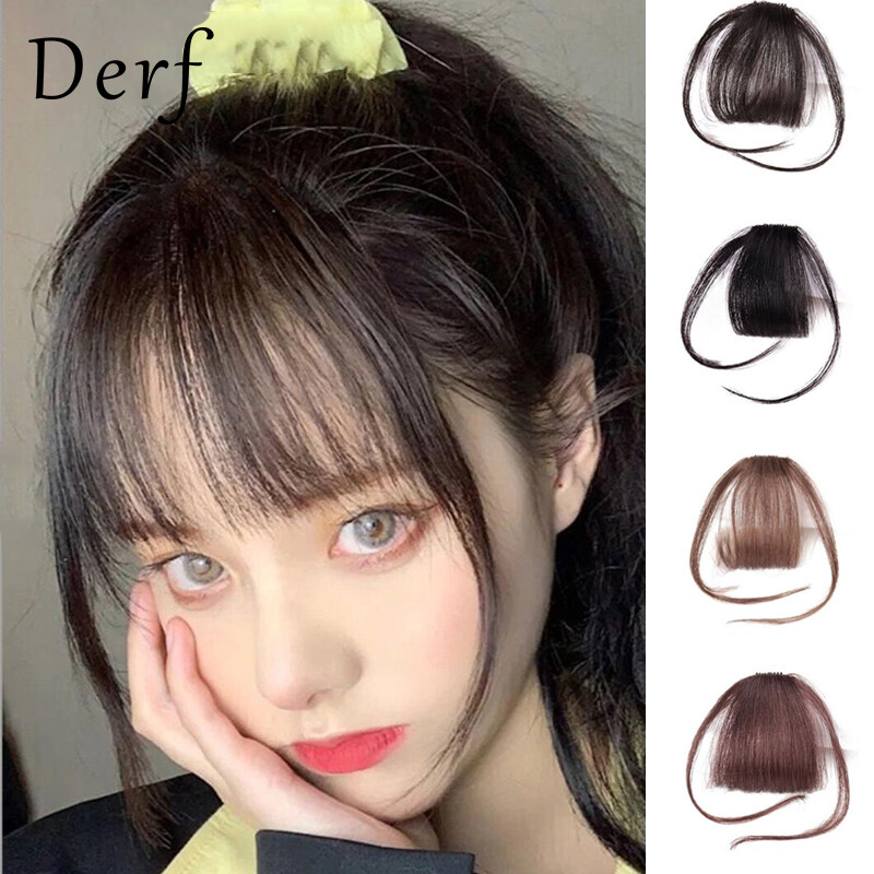 Derf tóc giả mới tóc giả tóc mái giả tóc mái giả tóc mái dài tóc mái giả siêu mỏng vô hình kẹp tóc fuffy tự nhiên tóc mái giả tóc giả mảnh tóc giả rambut palsu