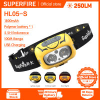 Superfire HL75-S siêu đèn pha sáng có thể sạc lại bền lâu đèn câu cá ban Đêm ánh sáng trắng ánh sáng đỏ đèn pha LED nguồn đèn kép cảm biến Đèn pha xách tay