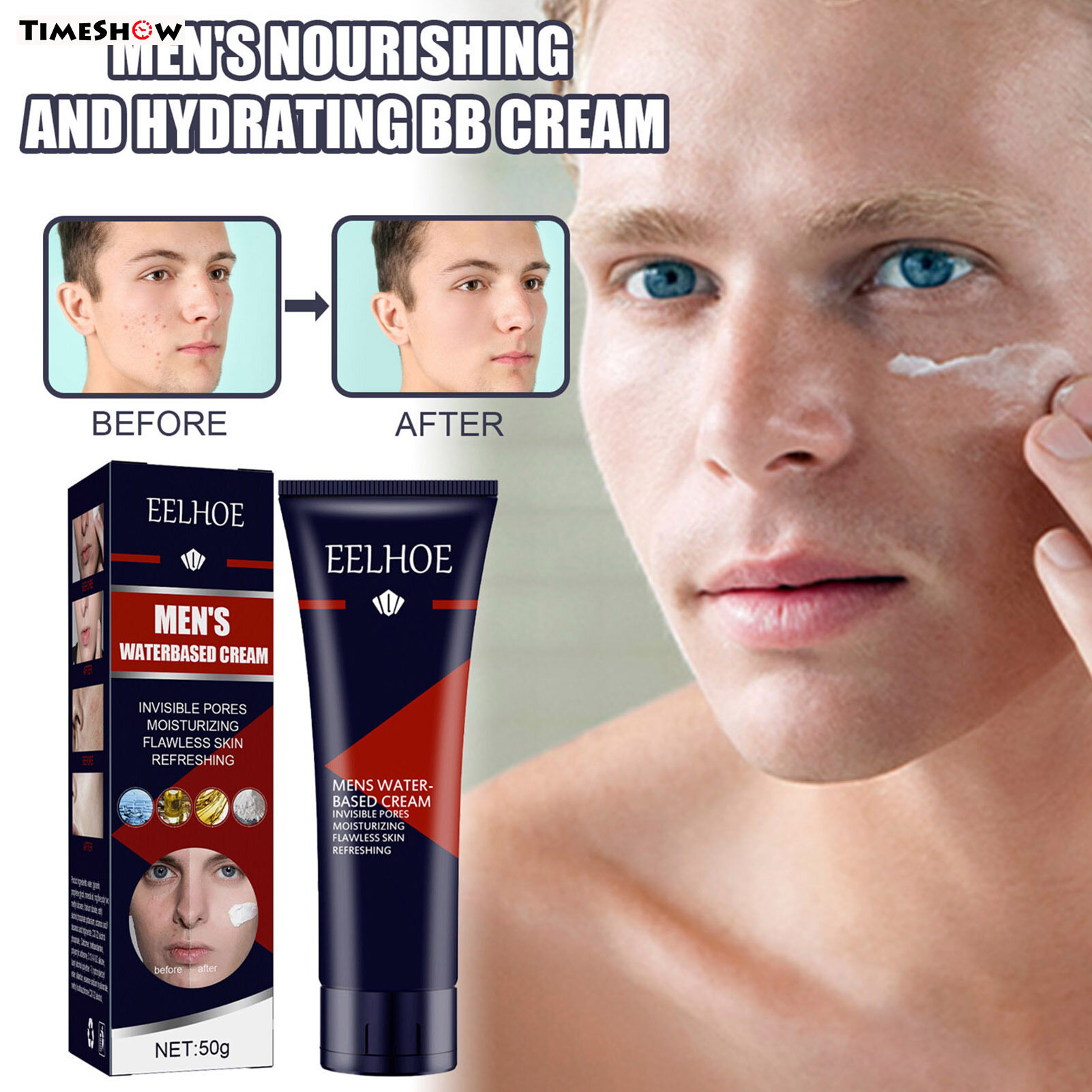 Gambar TimeShow eelhoe Men BB Cream Oil Waterproof Concealer Acne Natural Makeup Foundation BB Cream Nourishing Brightening