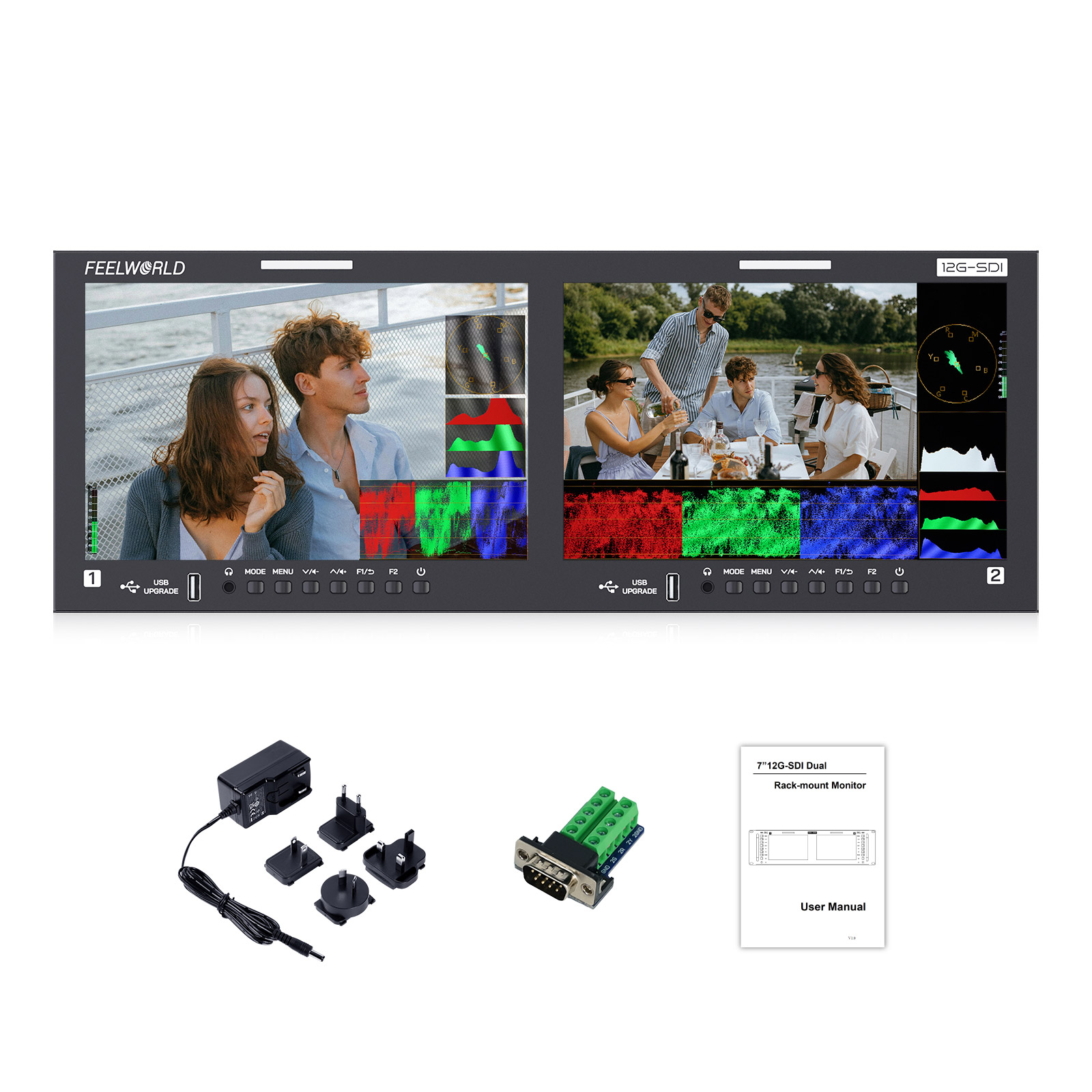 FEELWORLD FRM1001G Dual 10.1 Inch 4RU 12G SDI Rackmount Monitor with Waveform Vector Histogram False Color 3D LUT Ethernet Remote Control Tally for OB Van/Studio Production ราคา 33,758 บาท*ส่งฟรี
