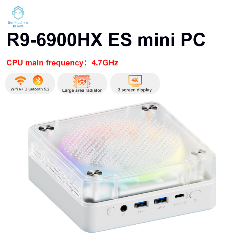 Genmachine New RGB Mini PC R9 6900HX ES Windows11 8 Cores 16 Threads DDR5 4800MHz WiFi6 BT5.2 Support 3 Screen 4K HD Display Mini Gaming PC ราคา 12,399 บาท*ส่งฟรี