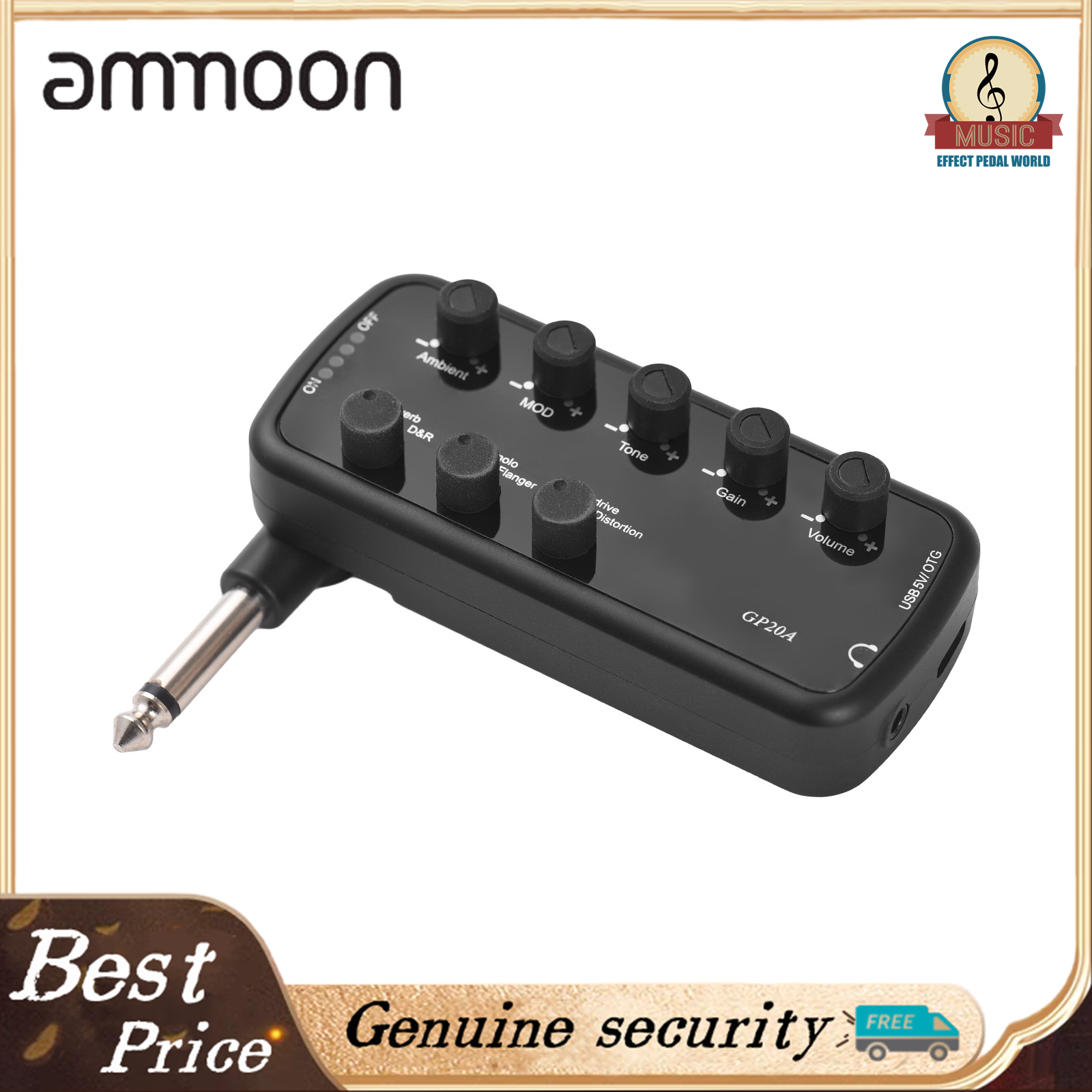 Guitar Amplifier Mini Amp Portable Headphone Guitar Amplifier Plug and Play for Electric Guitar Musical Instrument 3 Built-In Speaker Simulations OTG Internal Recording - ยี่ห้อ ammoon ราคา 992 บาท*ส่งฟรี