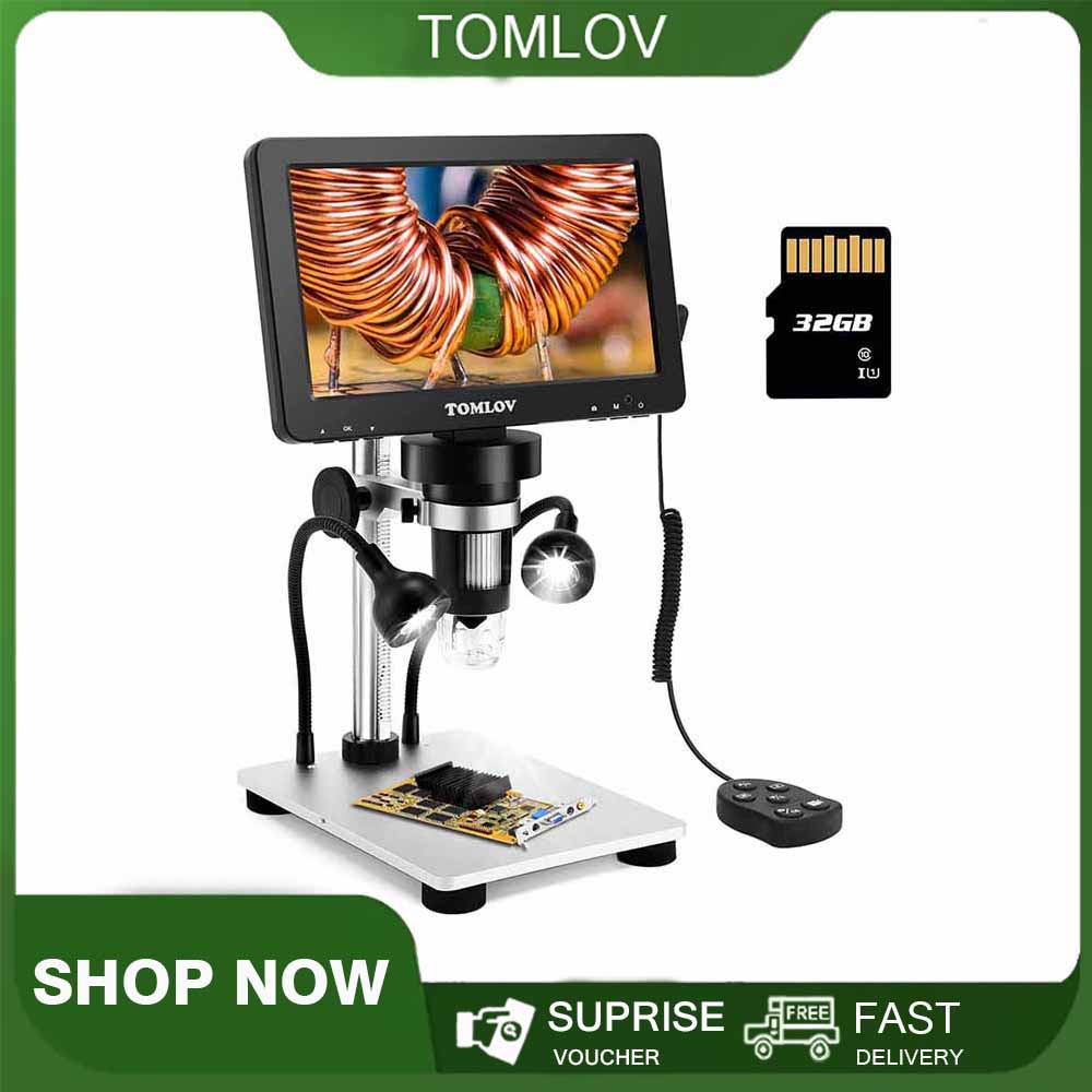 TOMLOV DM9 7-Inch 1080P LCD Digital Microscope With Wired Remote, 1200x Magnification Handheld Microscope With Video Recorder For Coin Outdoor Observation Pcb Repair ราคา 4,050 บาท*ส่งฟรี