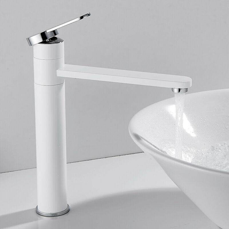 Bathroom Basin Mixer Taps Tall Waterfall Counter Top Round Brass Faucet White