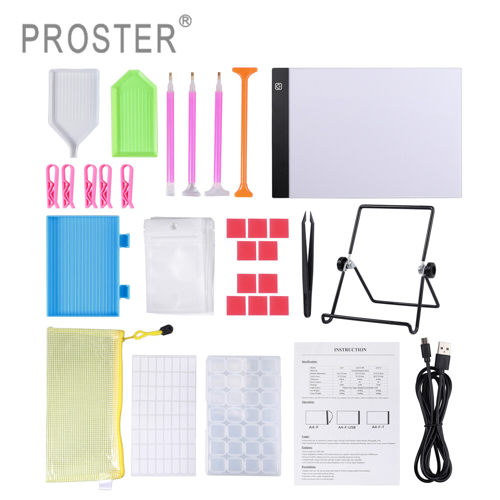 Proster Bảng Đèn LED Có Giá Đỡ Bộ Dụng Cụ Vẽ Tranh Kim Cương 5D Thủ Công Nghệ Thuật Tự Làm