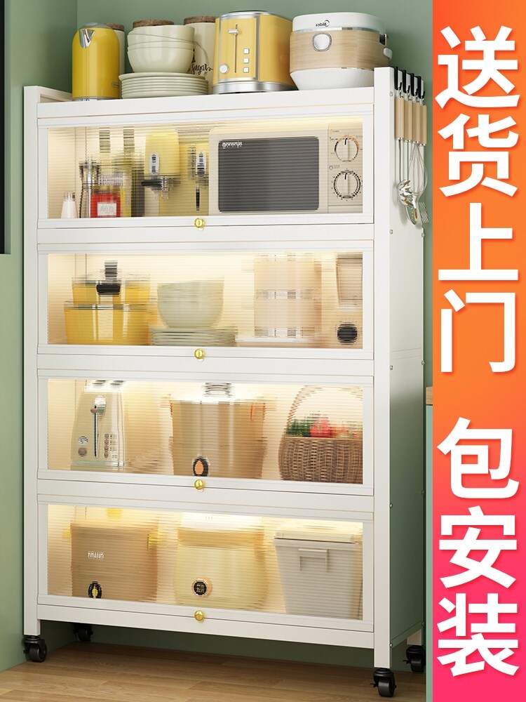 Gambar Kitchen shelf household appliances microwave multilayer multi function locker portable large capacity storage shelves