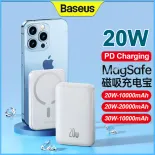 Baseus 20W Power Bank Sạc Dự Phòng Nam Châm 10000MAh Sạc Nhanh Không Dây Sạc Mini Tự Động Đánh Thức Cho Điện Thoại iPhone 16 15 14 13 12 Pro Max