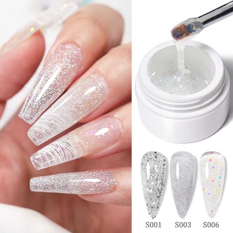 Ur sugar gel sơn móng tay nghệ thuật xây dựng 15ml gel sơn móng tay cứng sơn móng tay màu xanh lấp lánh màu bạc vàng kim gel xây dựng uv