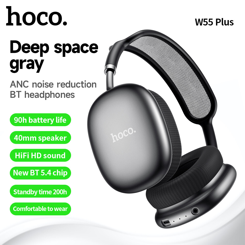 [24 hours Ship] Hoco W55 plus ANC Noise Reduction Bluetooth 5.4 Noise Canceling Headphone Wireless Headphones Headset with ANC on 65 hours ราคา 990 บาท*ส่งฟรี