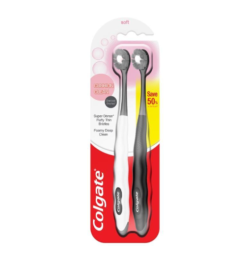 Gambar Colgate Cushion Clean Charcoal Super Dense Fluffy Toothbrush Valuepack 2s (Soft)