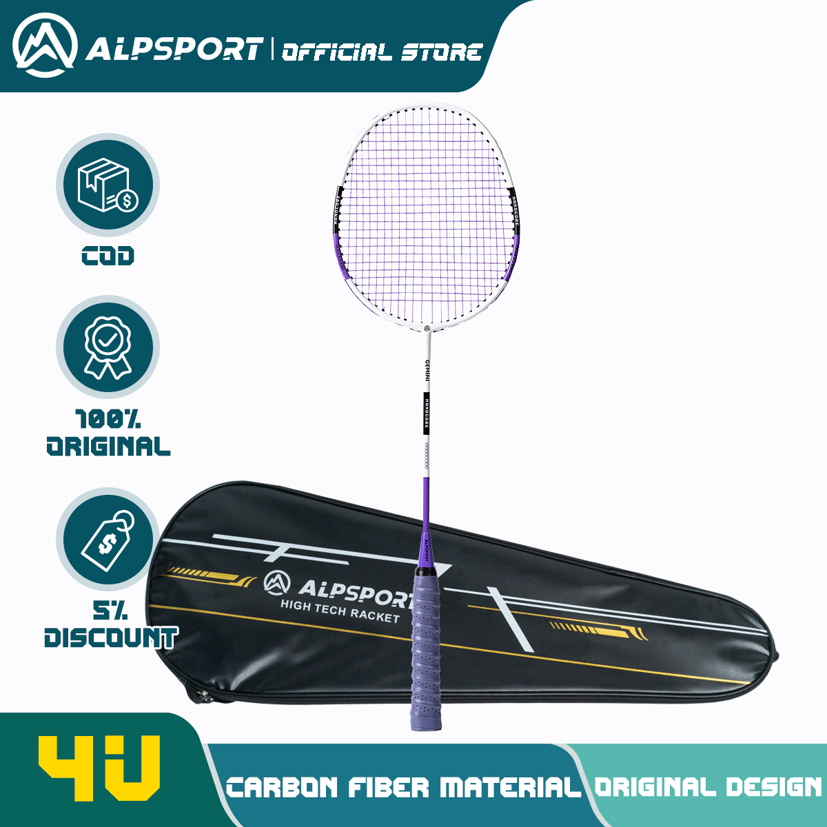 ALP SZZ100 Badminton Racket Flagship Store Authentic Official 4U 25lbs Full Carbon Fiber Professiona