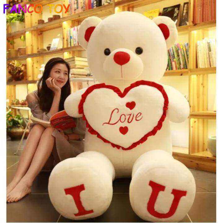 Valentine's Special! Big I LOVE You Teddy Bear Plush Toy 80cm 100cm Lovely Huge Stuffed Soft Bear Doll Lover Bear Kids Toy Birthday Gift for Girlfriend Valentine Day Gift Christmas Gift Headrest Doll 