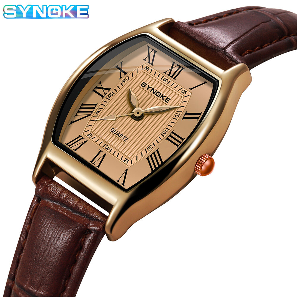 Synoke thời trang tonneau mặt số đồng hồ thạch anh Đồng hồ Đồng hồ nữ retro mặt số la mã dây da ăn mặc đồng hồ sinh viên