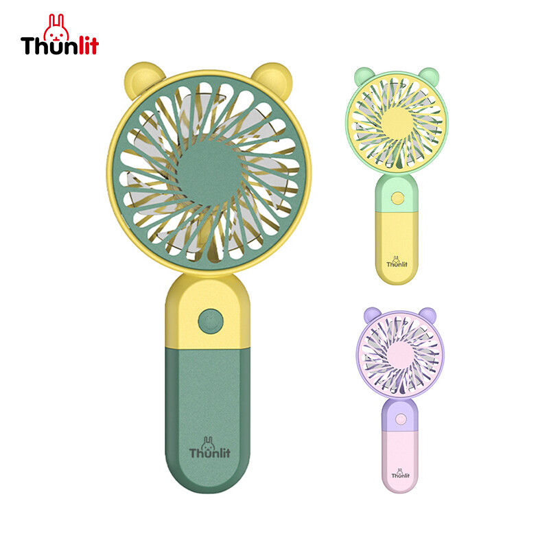 Thunlit Cute Handheld Fan Mini Cartoon Rechargable Portable Stand Handy Fan ราคา 79 บาท*ส่งฟรี