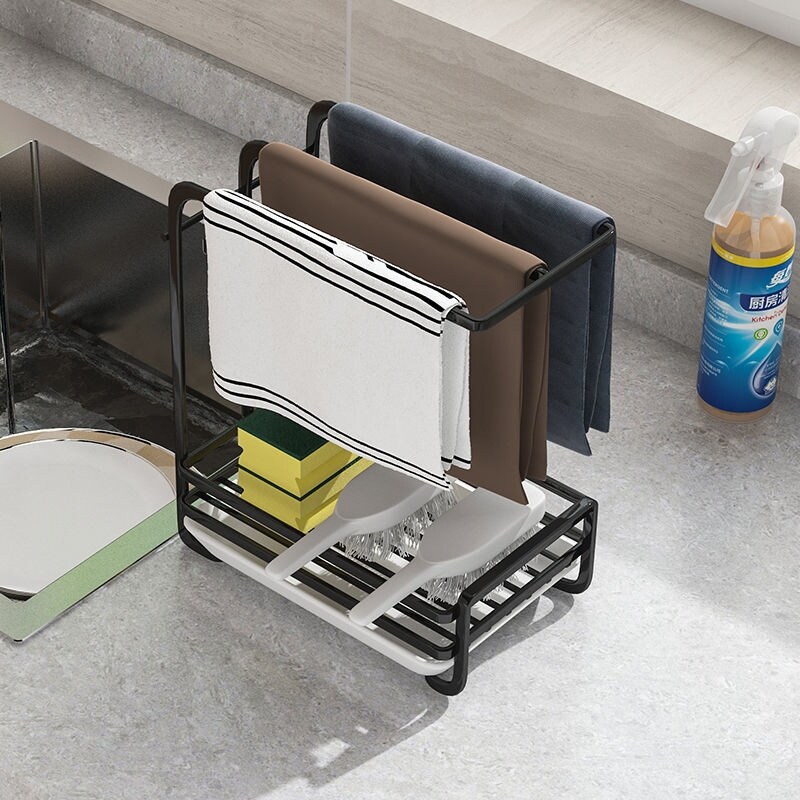 Gambar Kitchen supplies household rag drain rack wall mounted dishwashing arrangement rack sponge storage shelf artifact