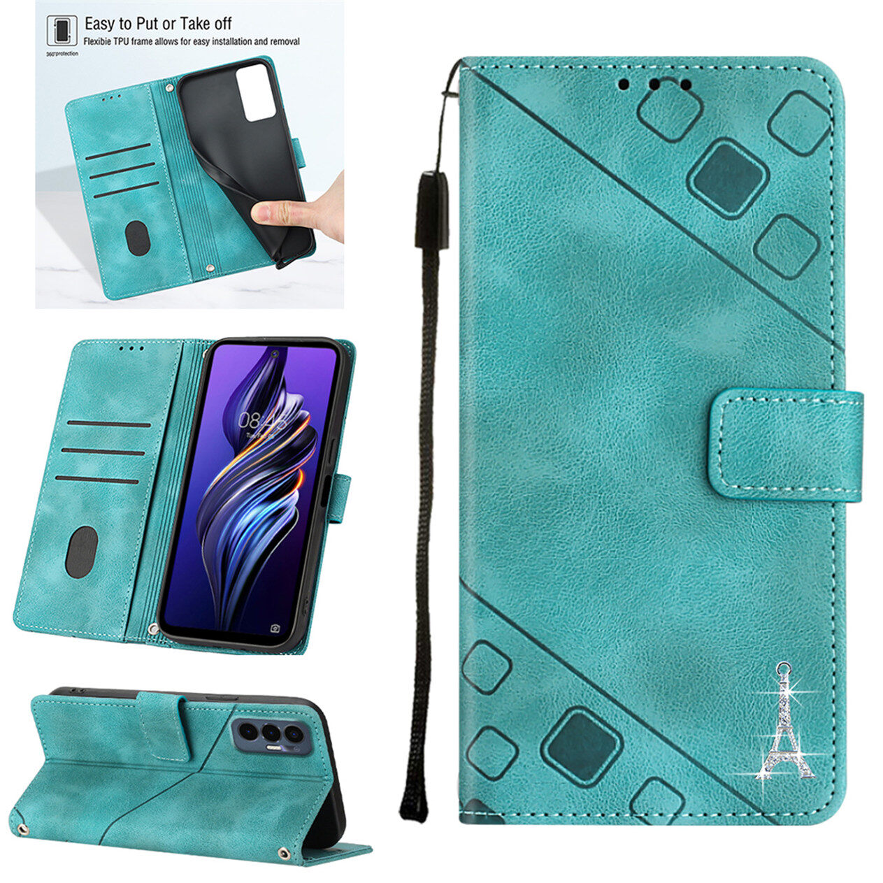 FAYANGRIES Phone case For vivo Y31 (2021) ,Flip PU Leather Wallet  Stand Casing Cute Bling Tower Solid color Embossing shining Phone Cover