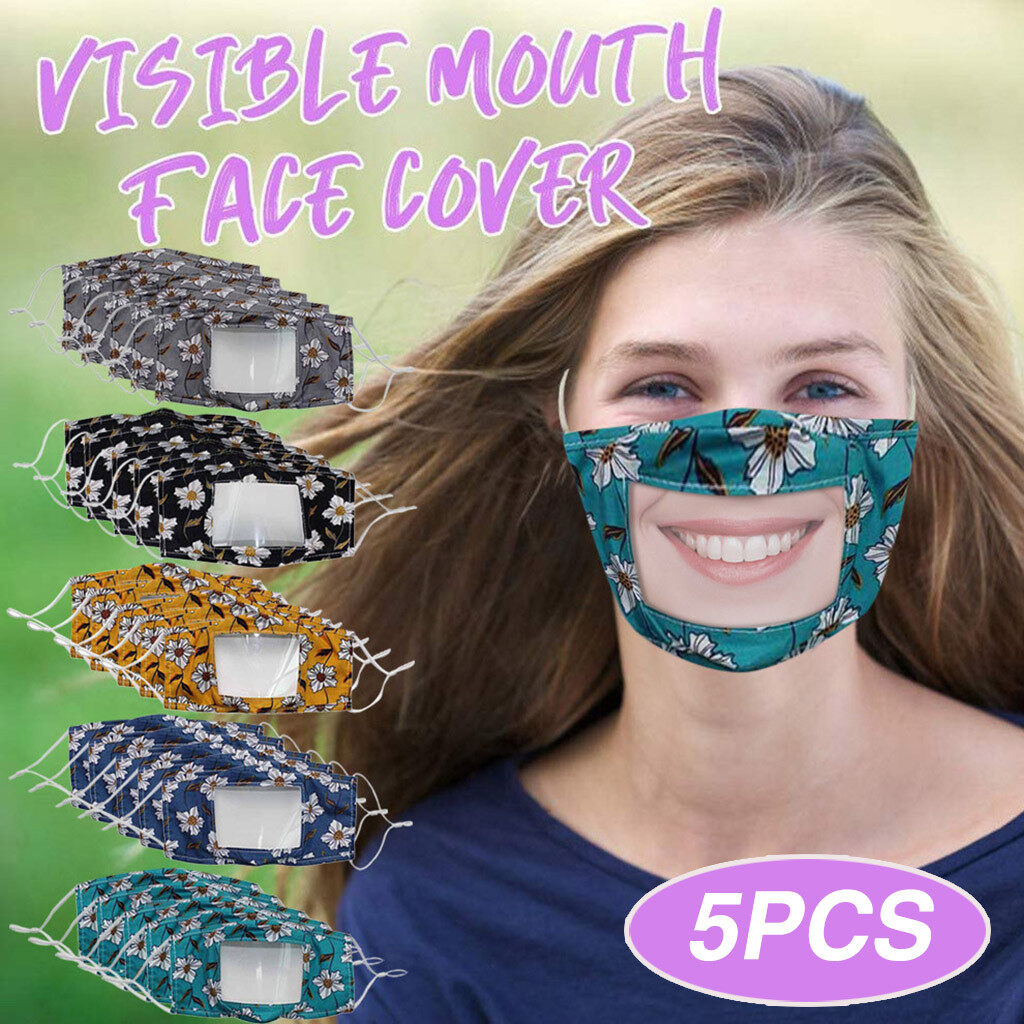Smile Transparent Communication Face Cover with Clear Vinyl Visible Expression Lip Reading Printing Protective Mouth Cover for Adult