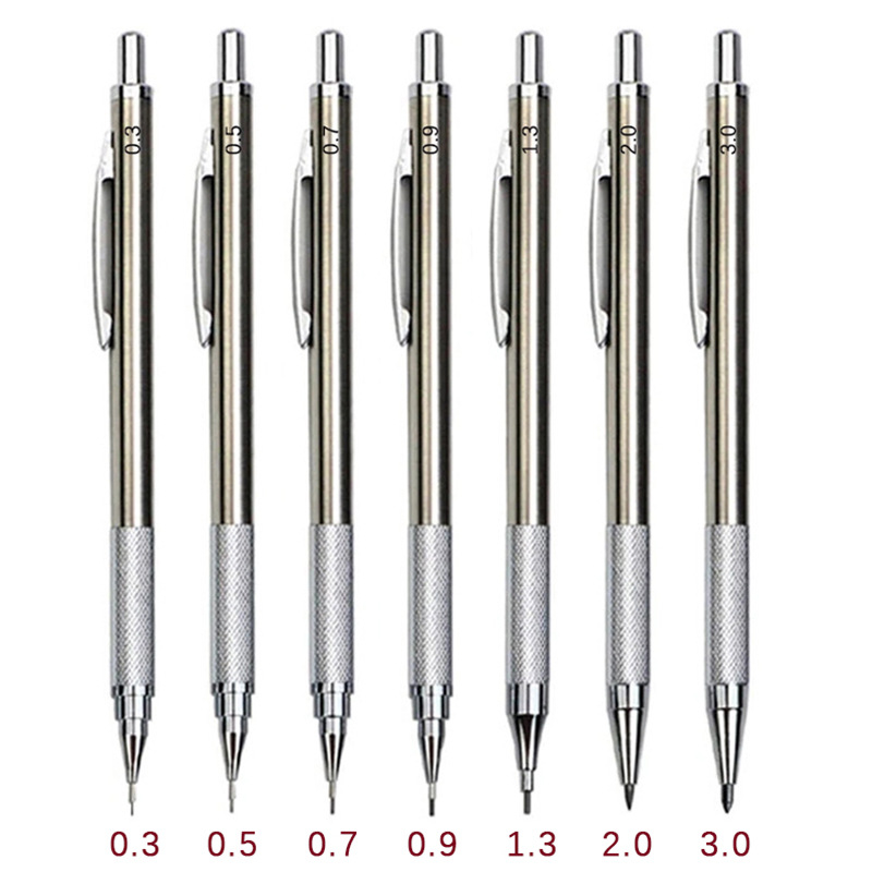 1ชิ้นดินสอกดขนาด0.3มม. 0.5มม. 0.7มม. 0.9มม. 1.3มม. 2.0มม. 3.0มม. ดินสอโลหะ Pensil Meganikal Pensil Besi