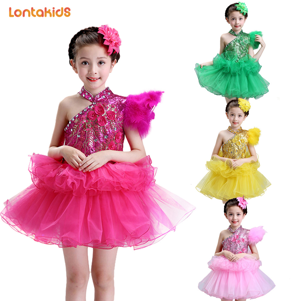 lontakids Kids Boys Girls Sequins Tutu Princess Dress Vest Suspenders Suits Children Party School Chorus Competition Performance Costume ราคา  478 บาท*ส่งฟรี
