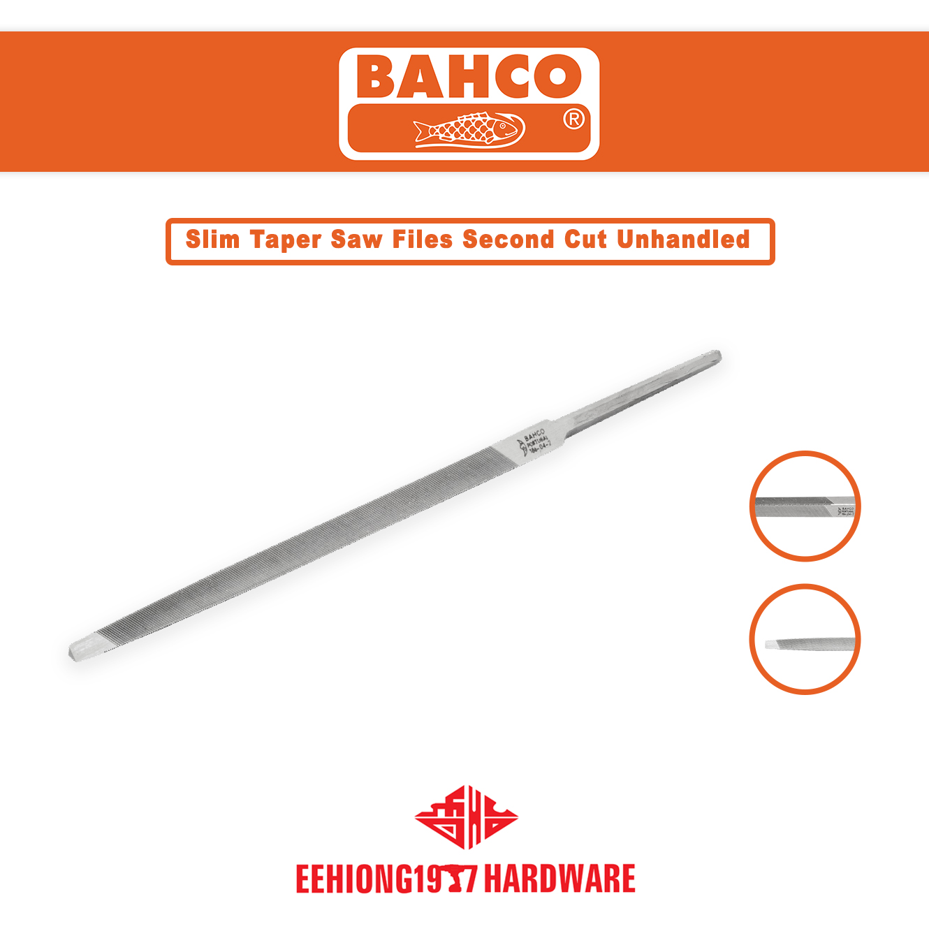 Bahco 8-Inch Slim Taper Saw File - 43 TPI, Second Cut, Triangular Shape For Fine-Toothed Saws