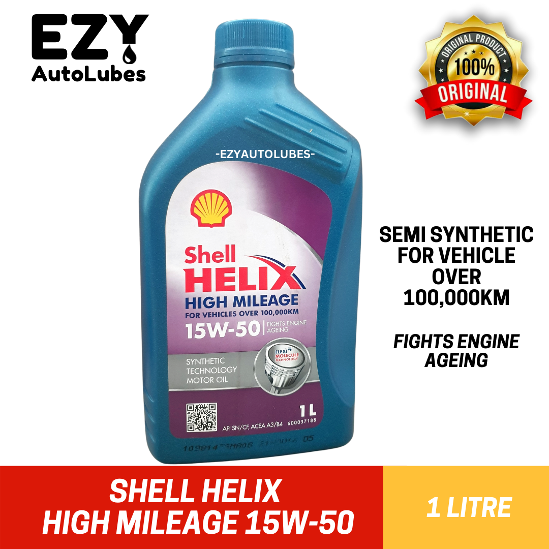 Shell Helix High Mileage 15W50 Semi Synthetic 1L Original Shell Malaysia Stock