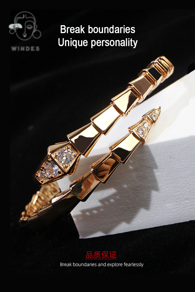 Vòng tay xương rắn vòng tay rắn kim cương đầu và đuôi hở mạ vàng 18k bằng bạc sterling 925
