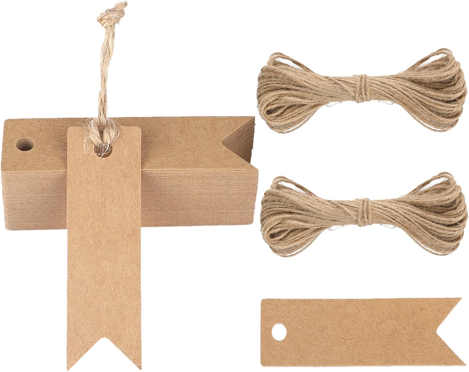 100PCS Small Kraft Gift Tags 7x2CM Mini Blank Labels with String Small Jar Name Tags for Home-Made Gifts Presents Party Favours (with 20M Jute Rope)