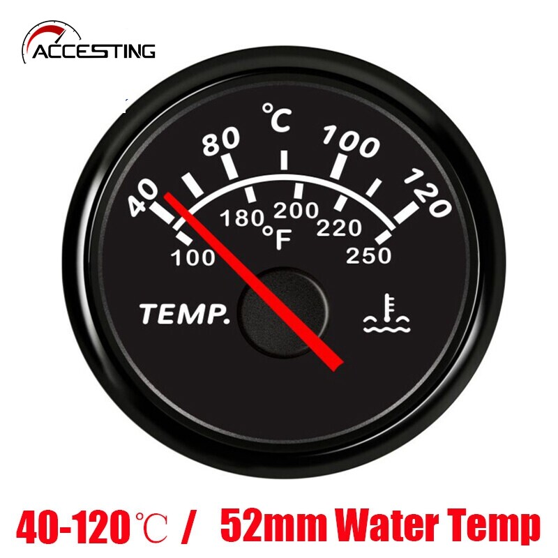 Đồng hồ đo nhiệt độ nước 52mm mới nhất đồng hồ đo nhiệt độ nước 40-120 ℃ với đèn nền màu đỏ cho xe máy ô tô thuyền du thuyền 12/24v