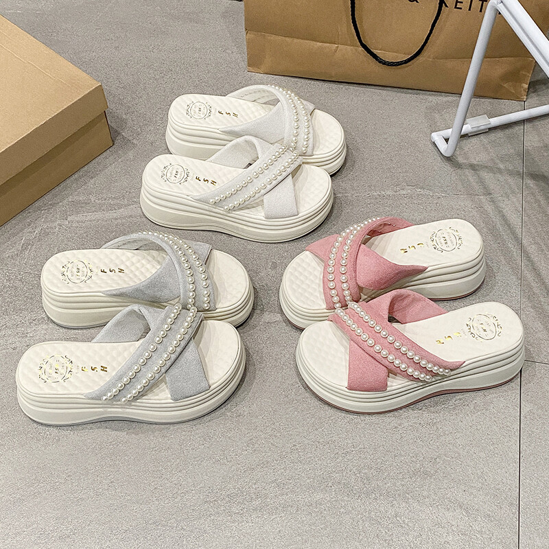 MANXIXI Fashion Women Wedge Heels 7 cm Beautiful Pearls Sandals (Size 35-40) ราคา 588 บาท*ส่งฟรี
