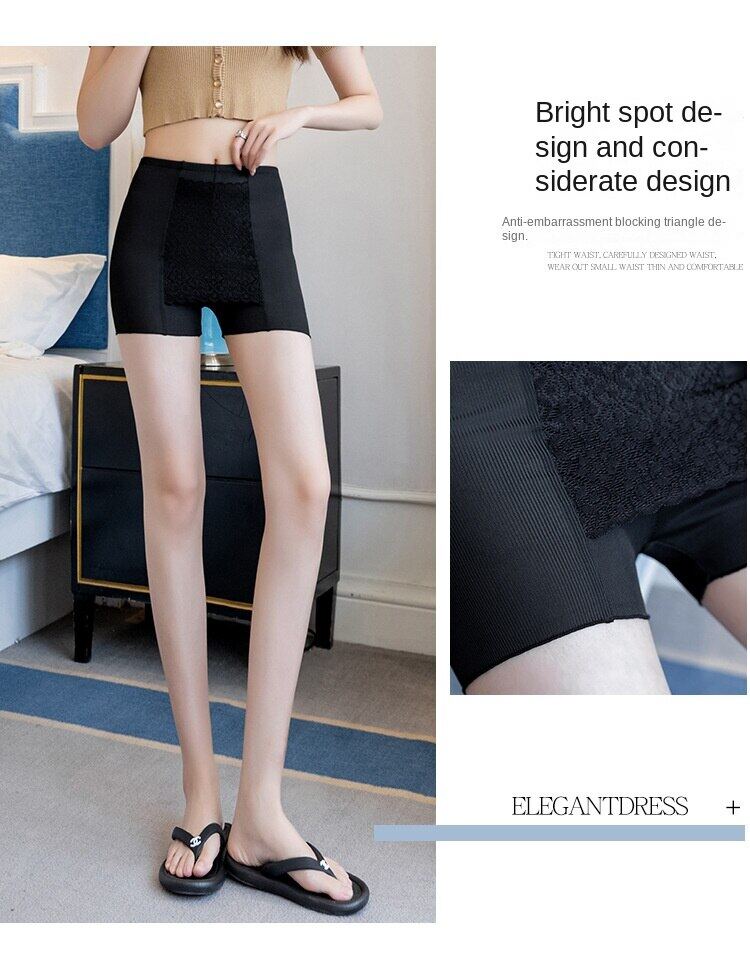 Women's Lace Blocking Anti Embarrassment Double Layer Safety Pants Ice Silk Large Size Shorts_voghion.com