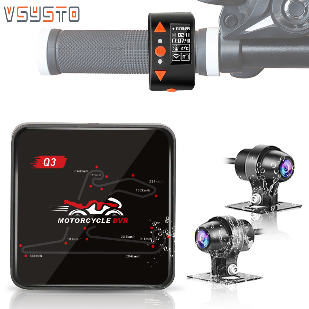 VSYSTO 5G Waterproof Motorcycle Dash Cam Q3 Pro with 0.96'' Display Screen Multifunction Wired Controller, Dual HD 1080P Camera with Night Vision, TPMS,Loop Recording ราคา 4,900 บาท*ส่งฟรี