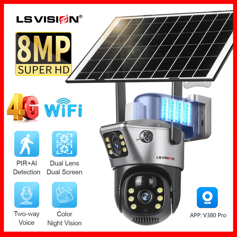 LS VISION V380 Pro 4K 8MP WIFI/4G Dual Lens Solar CCTV Camera Wireless Full Color Night Vision PTZ Security Camera IP66 Outdoor Waterproof PIR +AI Detection Two Way Audio IP Camera ราคา 1,297 บาท*ส่งฟรี