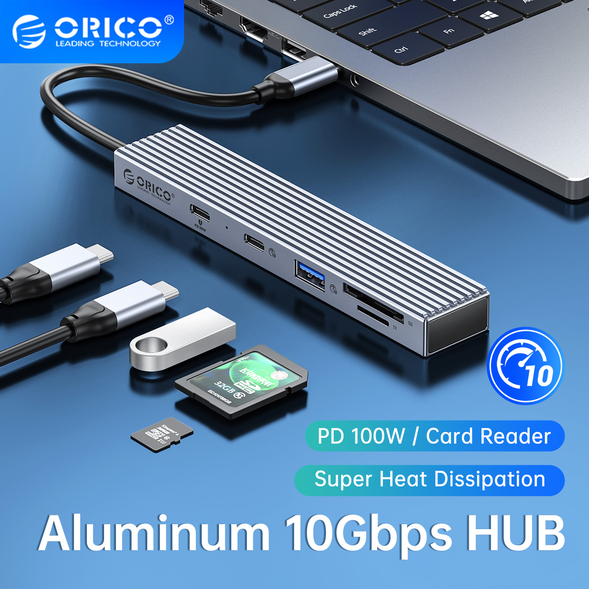 Orico mini hub type-c 4 trong 1 usb hub nhôm 10gbps bộ chuyển đổi máy tính pd 100w splitter với usb3.2 gen2 usb một, usb c, tf/sd pd 100w cho ổ đĩa u máy tính xách tay ổ cứng