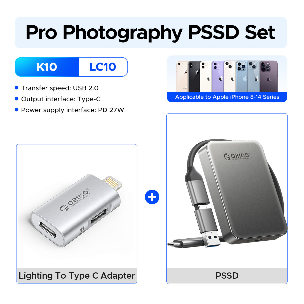 Orico 500 MB/giây Cực Di Động SSD Cho điện thoại Android iPhone 16 15 Pro/Max Prores 4K Prores HDR G