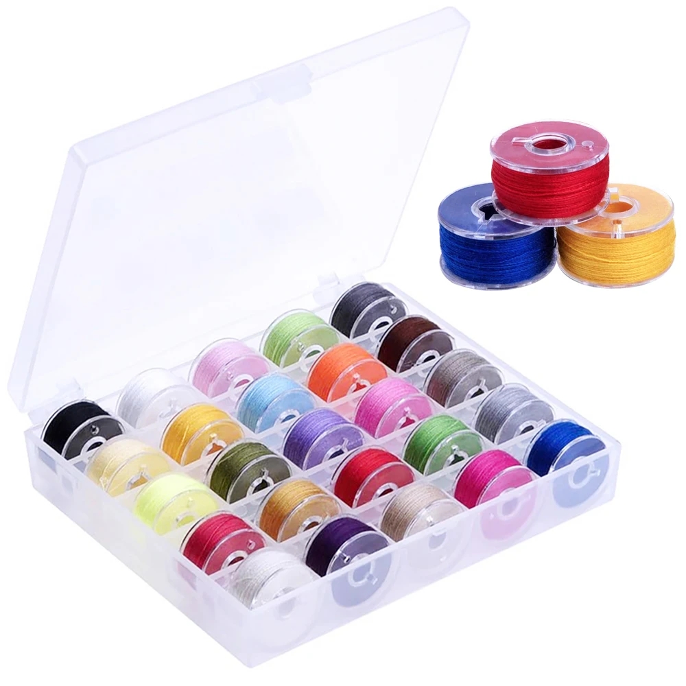 25pcs Assorted Colors Prewound Bobbin Thread Plastic for Embroidery and Sewing Machine DIY Embroidery Thread Sewing
