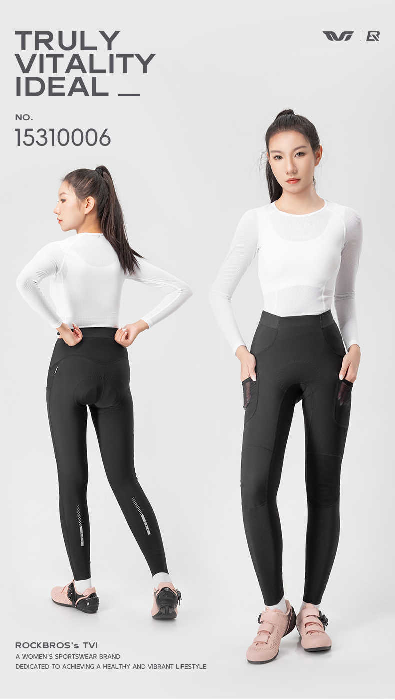【TVI】ROCKBROS Cycling Pants Women 3D Shockproof Slim MTB Road Bike Long Pants Windproof Warm Reflective Bicycle Pants for Women
