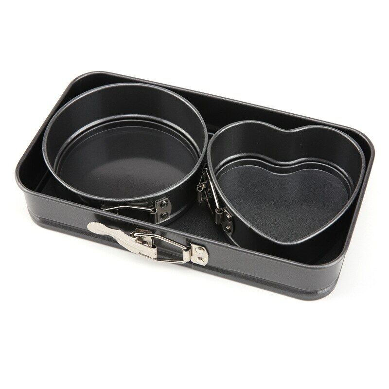 Gambar 3PCS SET Carbon Steel Cakes Molds Square Heart Type Removable Cake Baking Pan Non Stick Metal Bake Mould Kitchen Cake Tools