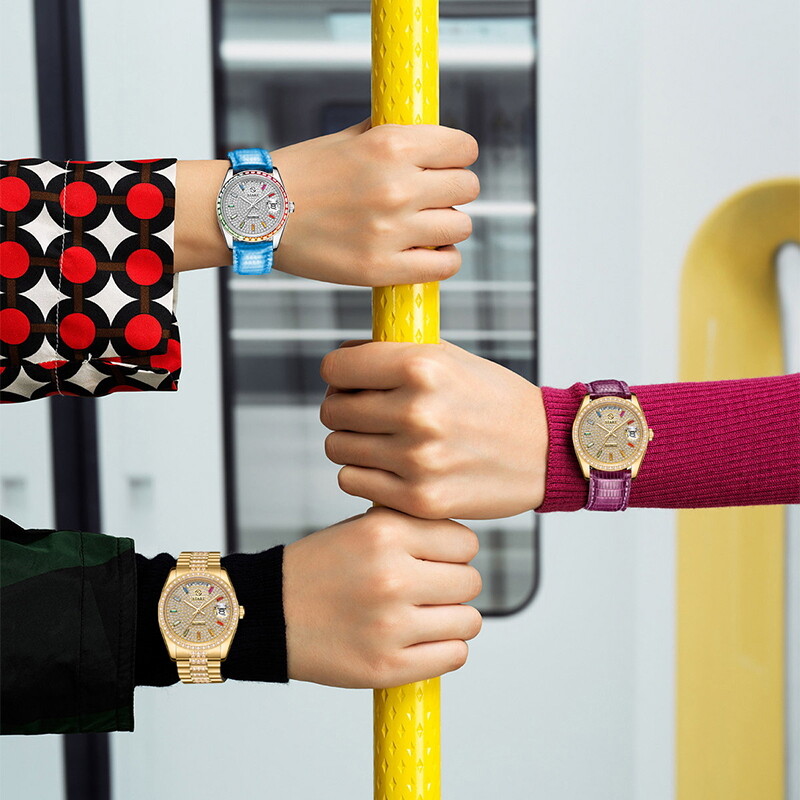 【New Product】Rainbow Diamond Watch Men's and Women's Watch Mechanical Watch 36MM Unisex Size Lizard Leather Strap Waterproof Date and Day Function ราคา 20,269 บาท*ส่งฟรี