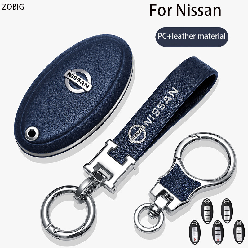 ZOBIG leather Key Fob Cover for Nissan Car Key Case Shell with Keychain For Fit Nissan Sylphy BlueBird TEANA QASHQAI X-TRAIL Almera Navara Serena Original remote key ราคา 381 บาท*ส่งฟรี